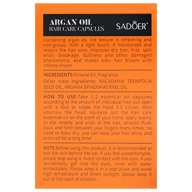 Витаминные капсулы для поврежденных волос с аргановым маслом Sadoer Hair Care Oil SD74237, 30шт - изображение 4