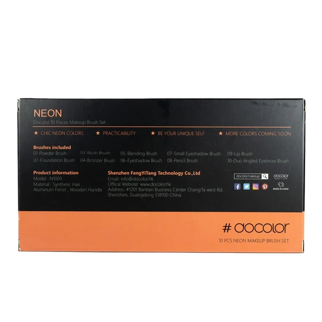 Набор кистей для макияжа Docolor Neon Peach (10шт) N1003 - Фото 4 Набор кистей для макияжа Docolor Neon Peach (10шт) N1003 - изображение 4