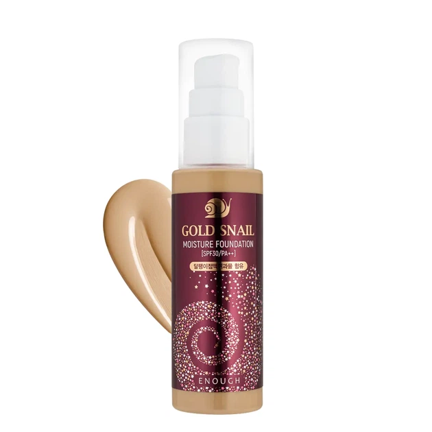 Тональная основа Enough Gold Snail SPF 30 увлажняющая с муцином улитки 100 мл, № 21 Бежевый - Фото 2 Тональная основа Enough Gold Snail SPF 30 увлажняющая с муцином улитки 100 мл, № 21 Бежевый - изображение 2