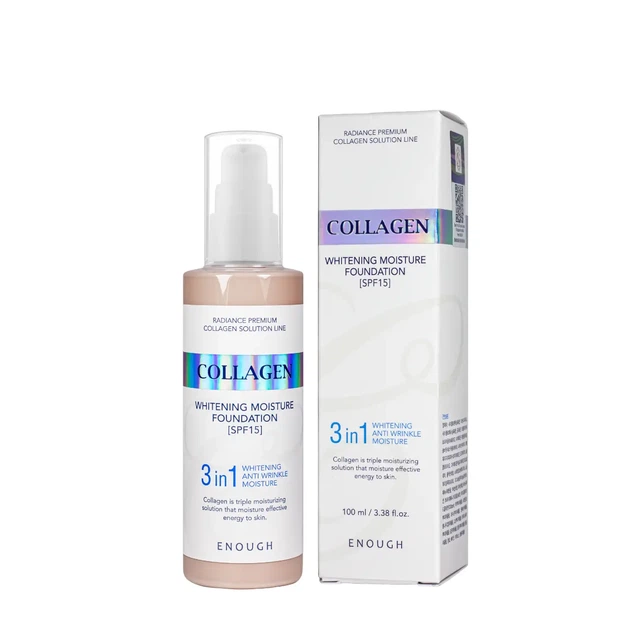 Тональный крем для лица осветляющий Enough 3 в 1 Сollagen Moisture Foundation SPF 15 100 мл, № 21 Песочно-бежевый - Фото 1 Тональный крем для лица осветляющий Enough 3 в 1 Сollagen Moisture Foundation SPF 15 100 мл, № 21 Песочно-бежевый - изображение 1