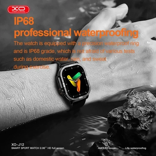 Смарт годинник XO J12 AMOLED 2.06 дюйма Bluetooth 5.3 IP68 чорний для активності та здоров'я - Фото 6 Смарт годинник XO J12 AMOLED 2.06 дюйма Bluetooth 5.3 IP68 чорний для активності та здоров'я - зображення 6