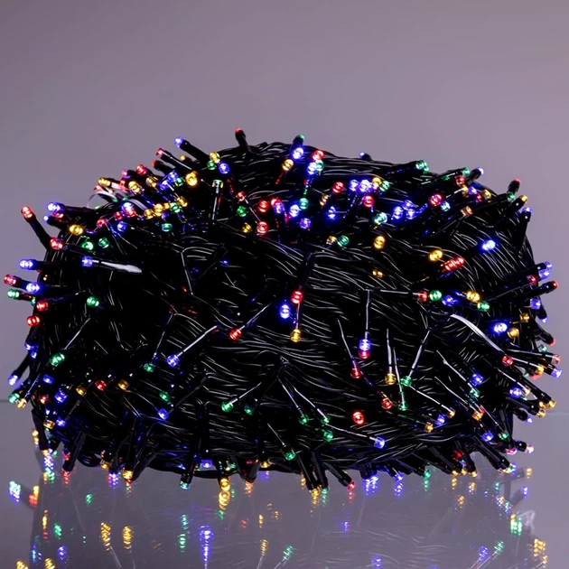 Гірлянда вулична 100м 1000 LED із сонячною батареєю чорний провід для декору мультиколор - Фото 3 Гірлянда вулична 100м 1000 LED із сонячною батареєю чорний провід для декору мультиколор - зображення 3
