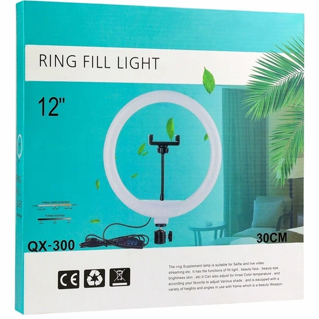 Кольцевая лампа Fill Light 30 см 120 светодиодов 3200K-5500K USB Черный QX-300 для макияжа фото видеосъемки - изображение 2