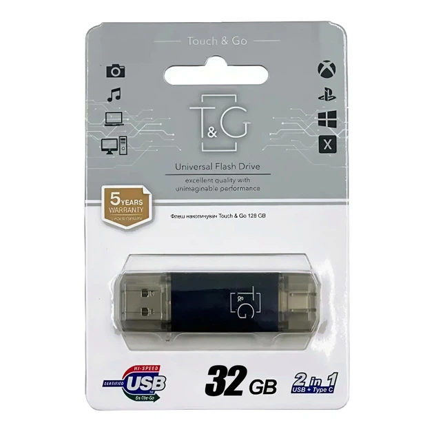 USB флешка 32 Гб USB 3.0 Type C серебро для переноски данных модель T&G 009 - изображение 7