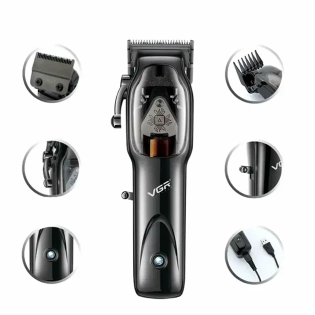 Аккумуляторная машинка для стрижки волос 10 Вт 250 г 4 насадки VGR V653 черная - изображение 4
