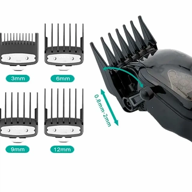 Аккумуляторная машинка для стрижки волос 10 Вт 250 г 4 насадки VGR V653 черная - изображение 5