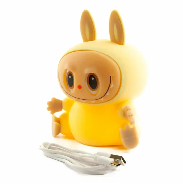 Нічник акумуляторний USB з теплим білим світлом 2.5 Вт розмір 14x11x8.5 см силікон жовтий Labubu - зображення 8