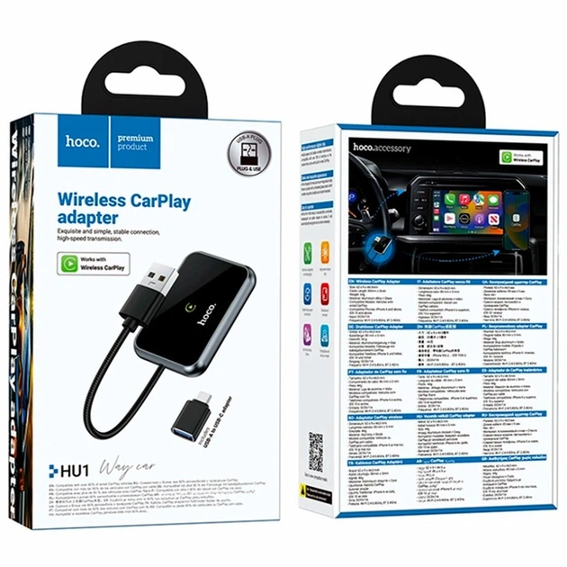Адаптер Carplay Hoco HU1 USB-A Type-C черно-серый алюминиевый сплав беспроводной для iPhone - изображение 2