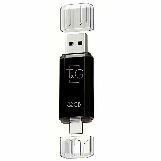 Флешка USB Flash Drive T&G 32GB USB Type C Черный для хранения и переноса данных - Фото 1 Флешка USB Flash Drive T&G 32GB USB Type C Черный для хранения и переноса данных - изображение 1