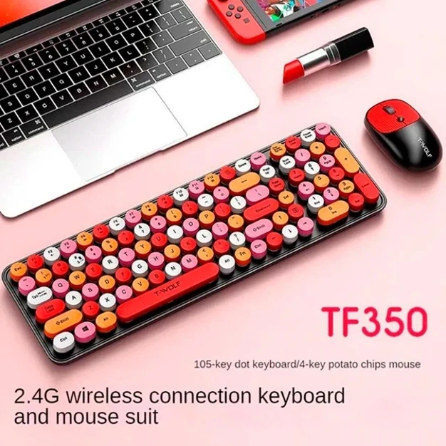 Беспроводной комплект клавиатура и мышь TWolf TF350 Colorful 105 клавиш USB адаптер 2.4GHz черный красный ABS пластик - изображение 7