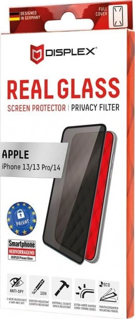Захисне скло Displex Real 3D Screen Privacy Glass для Apple iPhone 13/13 Pro/14/16e/17e Black (5903108549738) - зображення 2