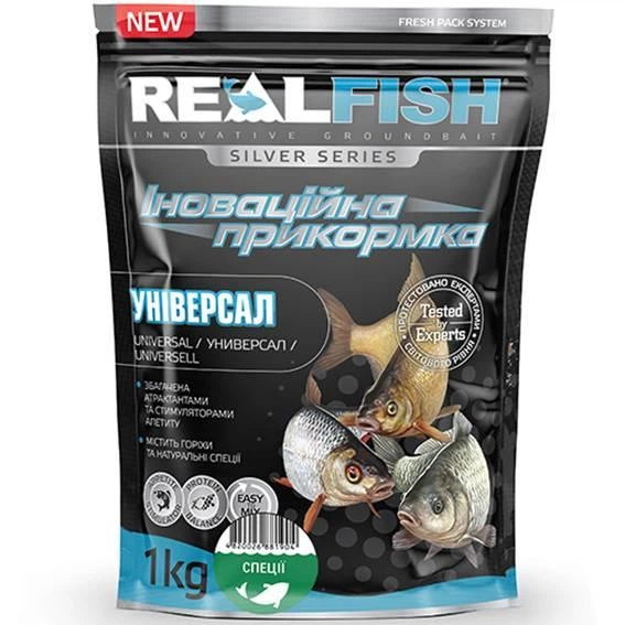 Рыбацкая прикормка Real Fish Универсальная 1кг (специи) - Фото 1 Рыбацкая прикормка Real Fish Универсальная 1кг (специи) - изображение 1