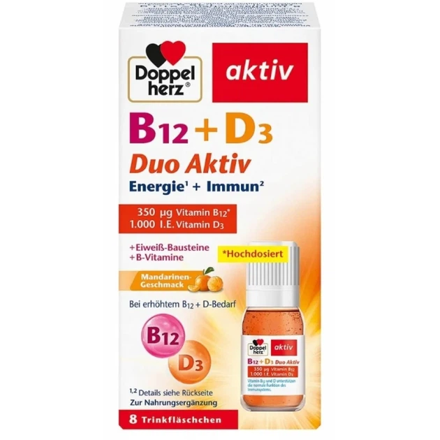 Doppelherz (Доппельгерц) B12 + D3 Duo Aktiv, питні ампули для імунітету, енергії та здоров’я кісток, 8 шт. - зображення 2