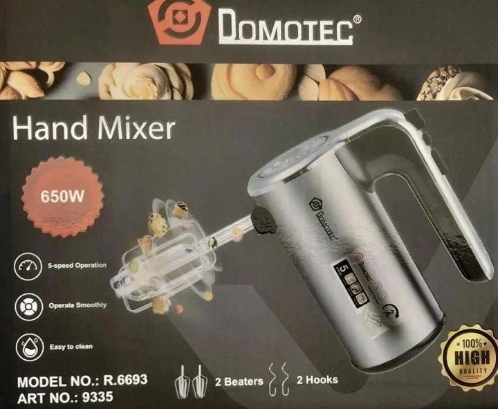 Ручний міксер Domotec R.6693 650 Вт 5 швидкостей із 4 насадками з нержавіючої сталі для кухні - Фото 4 Ручний міксер Domotec R.6693 650 Вт 5 швидкостей із 4 насадками з нержавіючої сталі для кухні - изображение 4