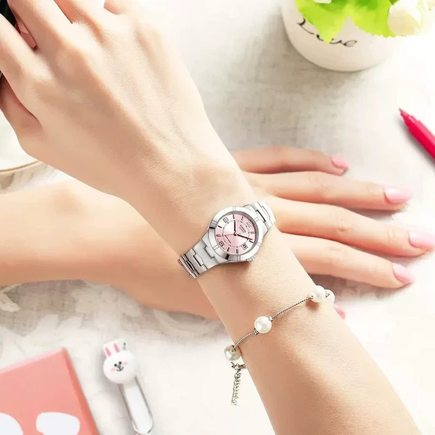 Casio LTP-1241D-4A жіночий кварцовий годинник сталевий браслет рожевий циферблат водозахист 30 м - зображення 5