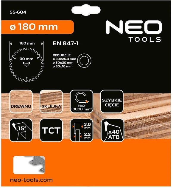 Диск побідитовий Neo Tools для пилки 180 x 30 мм (5906692004119) - зображення 2