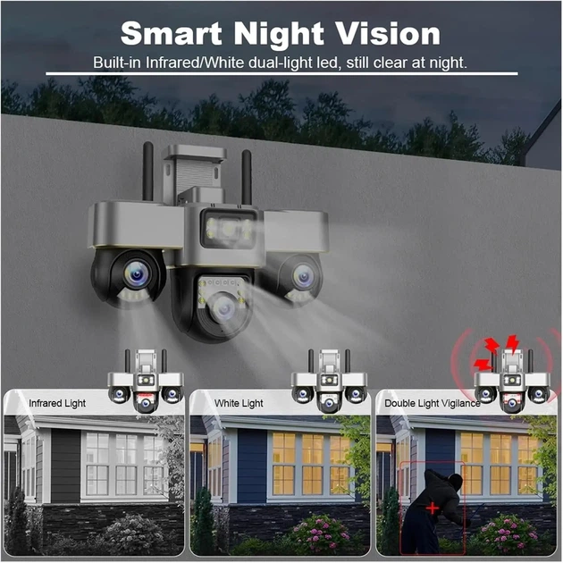 Уличная Wi-Fi камера видеонаблюдения 15MP, 3 объектива Smart Net Camera SC28 V380 PRO - изображение 4