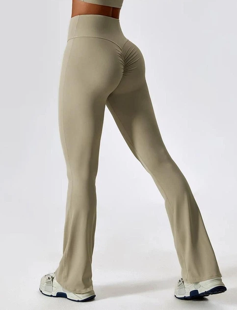 Спортивные женские леггинсы-клеш Flare с бразильским пуш-ап эффектом Bell Bottoms Leggings Premium для фитнеса и йоги M Бежево-серые Тауп (Flare94BeigeCreamM) - изображение 2