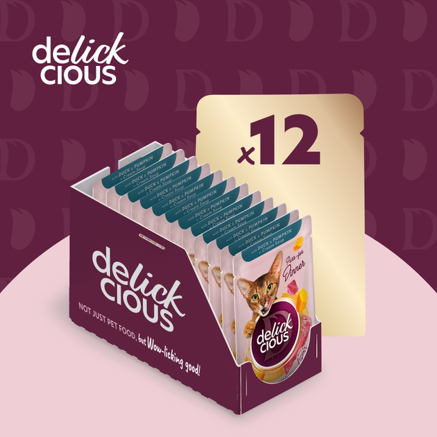 Консервированный корм Delickcious Полоски с уткой и тыквой в крем-супе 85 г (D6251401) - Фото 4 Консервированный корм Delickcious Полоски с уткой и тыквой в крем-супе 85 г (D6251401) - изображение 4