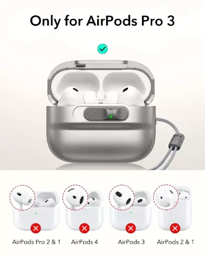 Чехол с ремешком ESR Pulse FlickLock Magnetic Case Titanium для AirPods Pro 3 (1C01900302) - Фото 2 Чехол с ремешком ESR Pulse FlickLock Magnetic Case Titanium для AirPods Pro 3 (1C01900302) - изображение 2