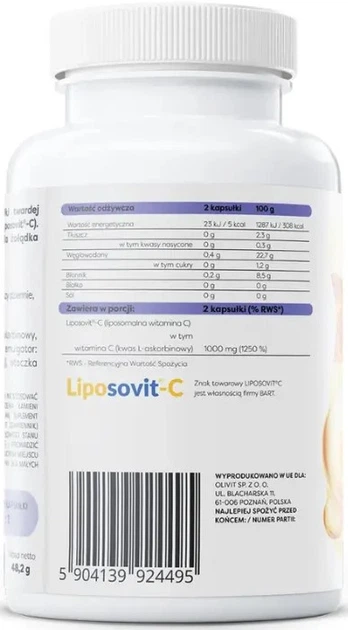 Witamina C Osavi Liposomalna Witamina C 1000 mg 60 kapsułek (5904139924495) - obraz 3