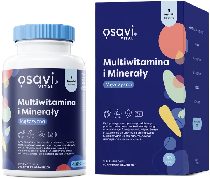 Kompleks witaminowo-mineralny dla mężczyzn Osavi Multiwitaminy i Minerały Mężczyzna 90 kapsułek (5904139924983) - obraz 1