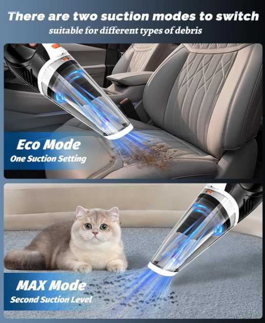 Портативный беспроводной пылесос 5-в-1, ручной mini vacuum для дома, авто и животных, высокой мощности с LED подсветкой - изображение 7