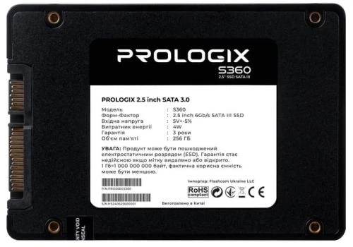 Твердотільний накопичувач SSD 256Gb, ProLogix S360, SATA3, 2.5', 3D TLC, 530/510 МБ/с (PRO256GS360) - изображение 2