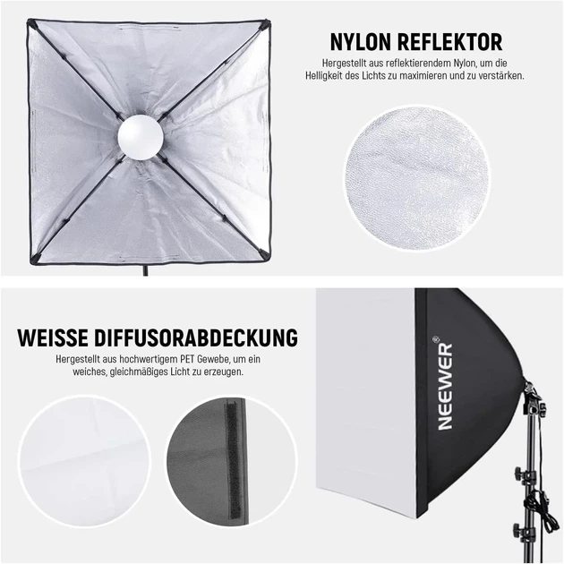 Комплект студійного світла Neewer 700W 60x60 см, LED лампи, 210 см b5 - зображення 3
