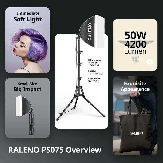 Комплект студийного освещения RaLeno PS075 / 50 Вт / 5500 К / 40 х 40 с Б/В - изображение 3