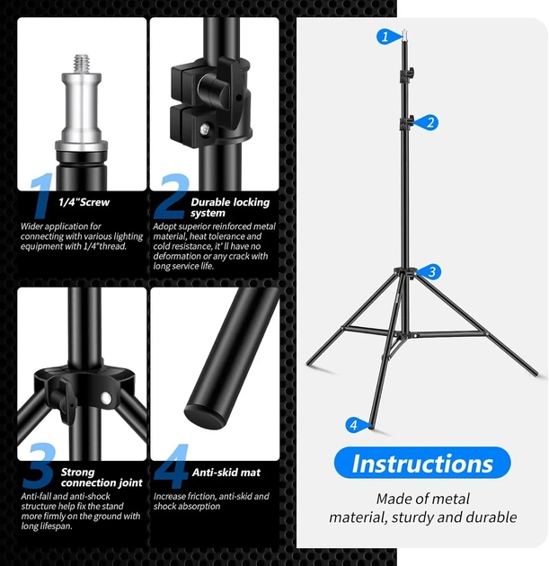 Алюминиевые штативы NEEWER 190 см/2 шт. Черный Б/В 100588310 - изображение 7