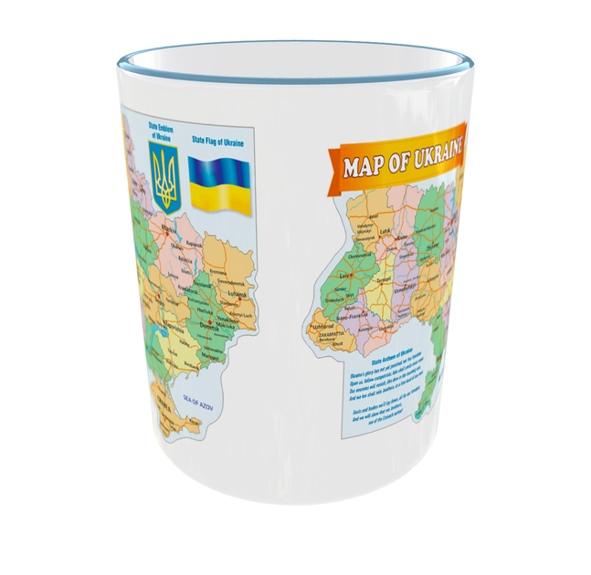 Кружка Карта України Map of Ukraine | Патріотична чашка з областями України | Подарунок 330 мл(блакитна ручка) - Фото 5 Кружка Карта України Map of Ukraine | Патріотична чашка з областями України | Подарунок 330 мл(блакитна ручка) - зображення 5
