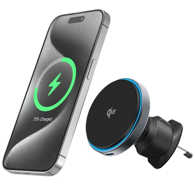 Автомобільний тримач з Бездротовим ЗП Proove Titanium Circle Qi2 15W gray - зображення 6