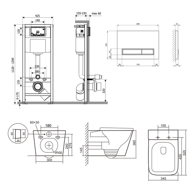 Готове рішення Qtap для ванної кімнати: підвісний унітаз Tern Ultra Quiet 525x345x360 + комплект інсталяції Nest 4 в 1 (лінійна клавіша Chrome) - изображение 2