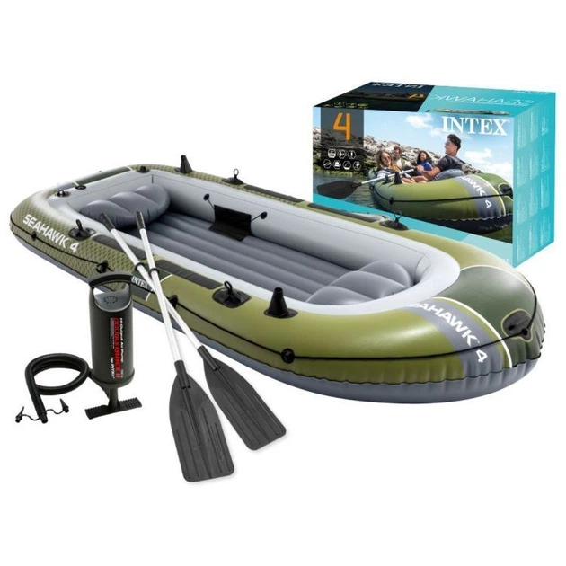 Ponton dmuchany Intex Seahawk 4 4-osobowy 351 x 145 x 48 cm Szaro-zielony 66334 (6941057430669) - obraz 2