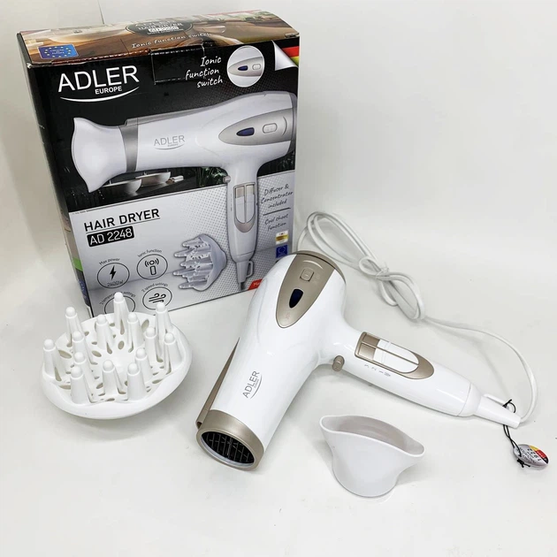 Электрический фен для волос Adler AD-2248 White 2400Вт для укладки и сушки с насадками с ионизацией - изображение 3
