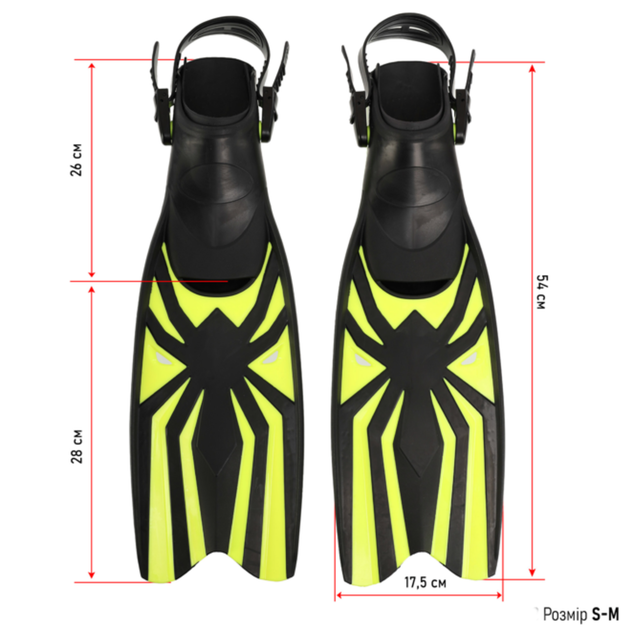 Ласты для дайвинга и снорклинга с открытой пяткой SP-Sport размер L-XL (43-46) Black-Yellow - изображение 9