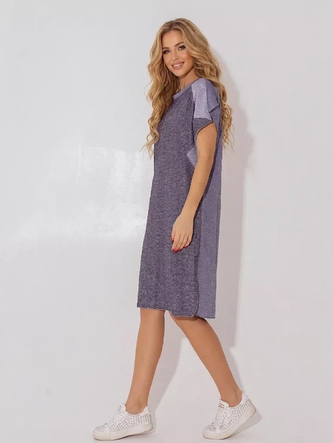 Стильное женское платье oversize из комбинированных тканей коттон петля INNOE 670002-1 короткий рукав Синий р. 48 - Фото 2 Стильное женское платье oversize из комбинированных тканей коттон петля INNOE 670002-1 короткий рукав Синий р. 48 - изображение 2