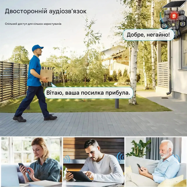Уличная IP Wifi камера видеонаблюдения с тремя линзами на солнечной панели, V380 PRO - изображение 6