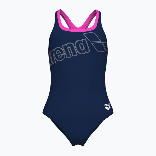 Купальник слитный для девочек Arena Logo Swimsuit Swim Pro (UPF 50+) 140 см Темно-синий,розовый (010287-590-140) - изображение 2