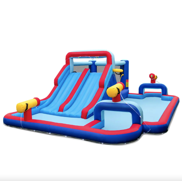 Надувний аквапарк Costway Fun Kids 6-в-1: гірка, басейн, скеледром, водяні гармати, батут, без вентилятора - зображення 3