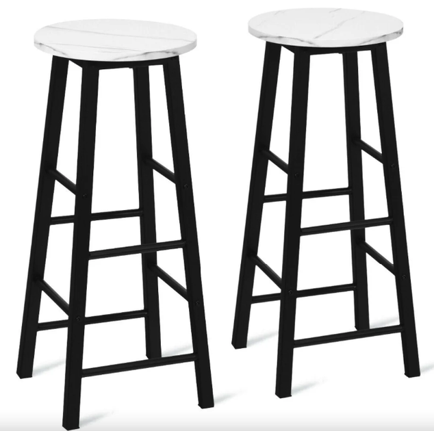 Комплект барних стільців Costway Eugad White Marble 2 шт до 100 кг - зображення 2
