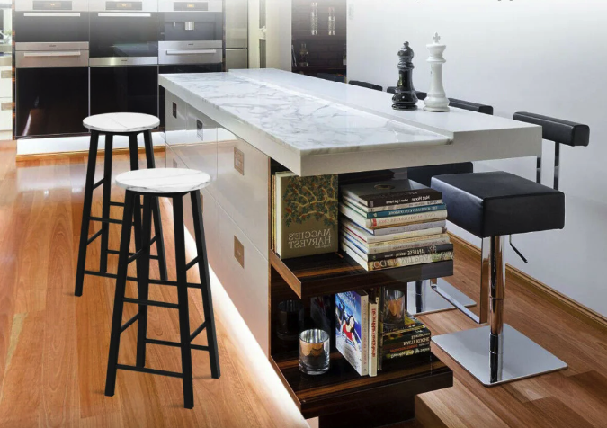 Комплект барних стільців Costway Eugad White Marble 2 шт до 100 кг - зображення 4