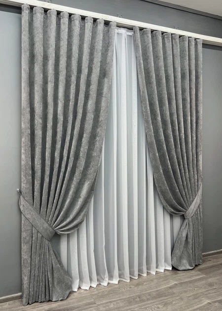 Комплект готових штор VR-Textil Шеніл преміум VELMIRA Rich № 1923ш Сірий 200х290 см 2 шт (32-345) - зображення 3
