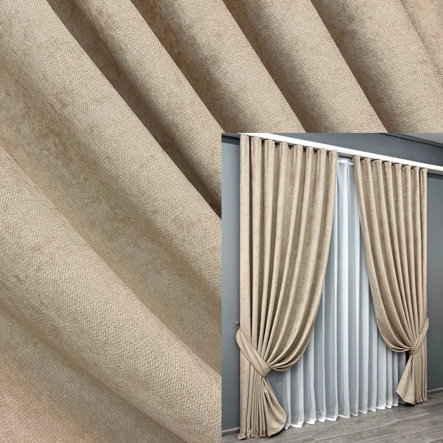 Комплект готових штор VR-Textil Шеніл преміум VELMIRA Rich № 1926ш Бежевий 150х290 см 2 шт (33-0992 - Фото 1 Комплект готових штор VR-Textil Шеніл преміум VELMIRA Rich № 1926ш Бежевий 150х290 см 2 шт (33-0992 - зображення 1
