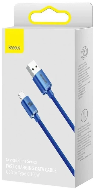 Кабель Baseus Crystal Shine Series Cable USB to Type-C 100W 2m CAJY000503 Blue - Фото 4 Кабель Baseus Crystal Shine Series Cable USB to Type-C 100W 2m CAJY000503 Blue - зображення 4