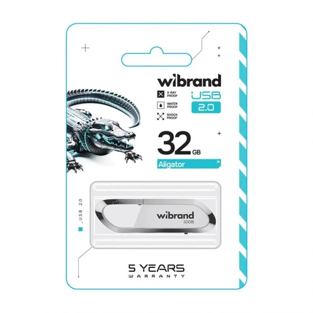 Флеш-память USB Wibrand металл 32Гб белая с карабином выдвижная (663388) - изображение 2