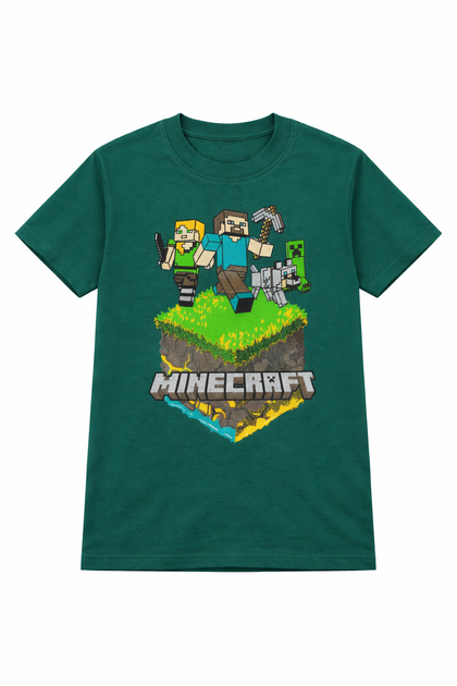 Детская футболка для мальчика Minecraft с принтом, хлопковая, Зеленый 116 - Фото 1 Детская футболка для мальчика Minecraft с принтом, хлопковая, Зеленый 116 - изображение 1