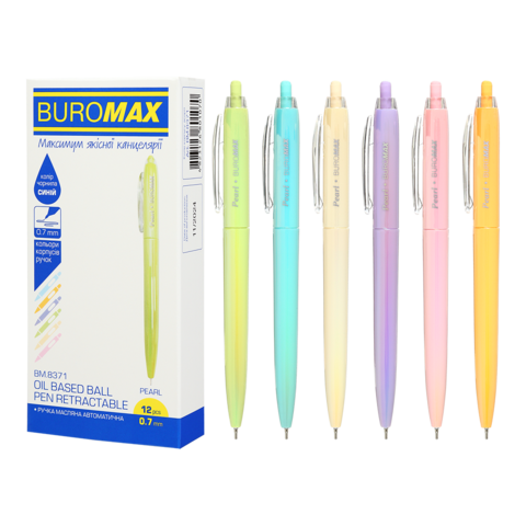 Ручка масляна авт. BUROMAX 8371 PEARL 0,7мм синя, асорті корпусів (12/144) /BM.8371/ - Фото 2 Ручка масляна авт. BUROMAX 8371 PEARL 0,7мм синя, асорті корпусів (12/144) /BM.8371/ - изображение 2