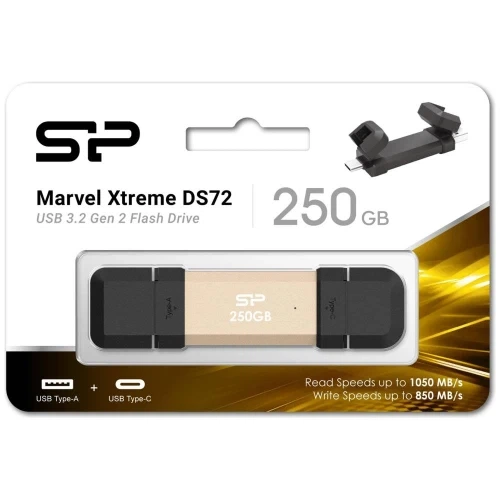 Внешний накопитель SSD, 250Gb, Silicon Power DS72, Gold/Black (SP250GBUC3S72VPG) - Фото 3 Внешний накопитель SSD, 250Gb, Silicon Power DS72, Gold/Black (SP250GBUC3S72VPG) - изображение 3